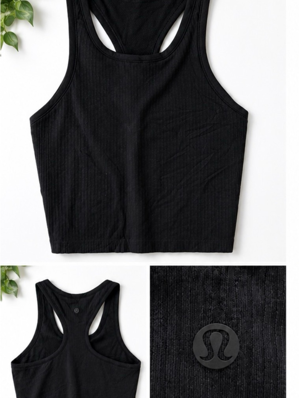 Lululemon Ebb to Street Cropped Racerback Tank Top in classic Black, size 8.